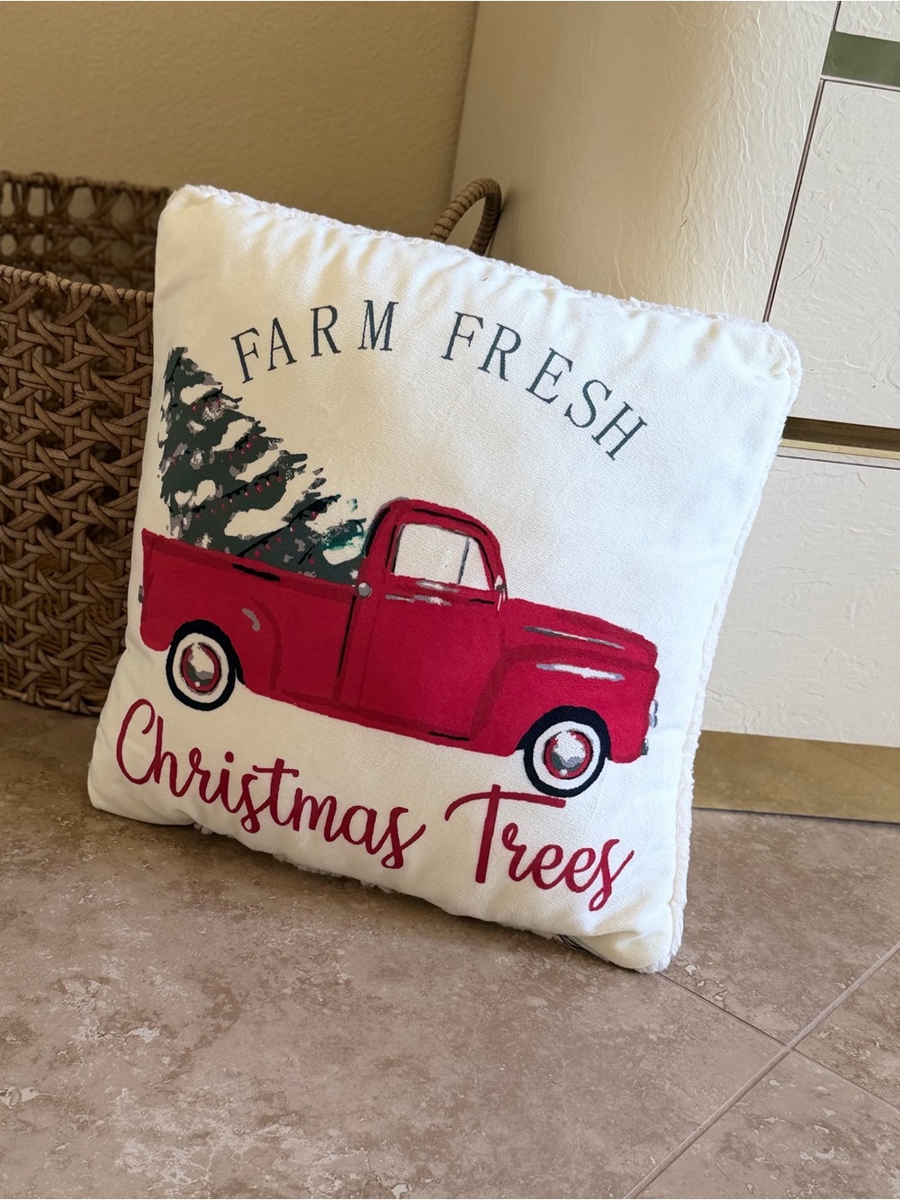 Christmas Trees Red Truck Holiday Pillow